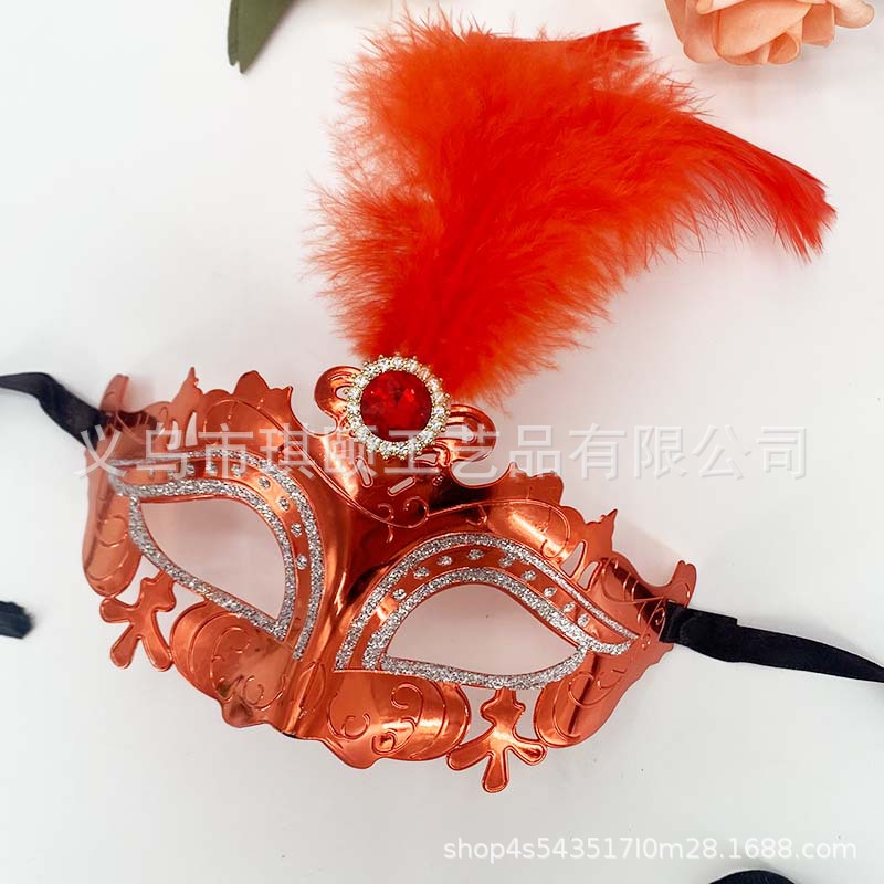 Carnaval galvanizado máscara de plumas de hadas mitad cara Halloween baile de máscaras festivales escenario fiesta festivales imprescindible