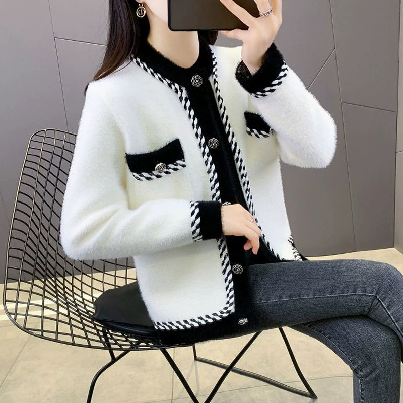 Трансграничный 2024 вязаный свитер весна и осень новый маленький ароматный ветер куртка женский свободный кардиган