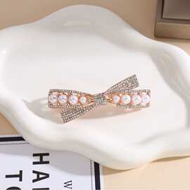 出海F28新款韩版玫瑰金高级感珍珠发夹气质简约百搭OL风女式头饰