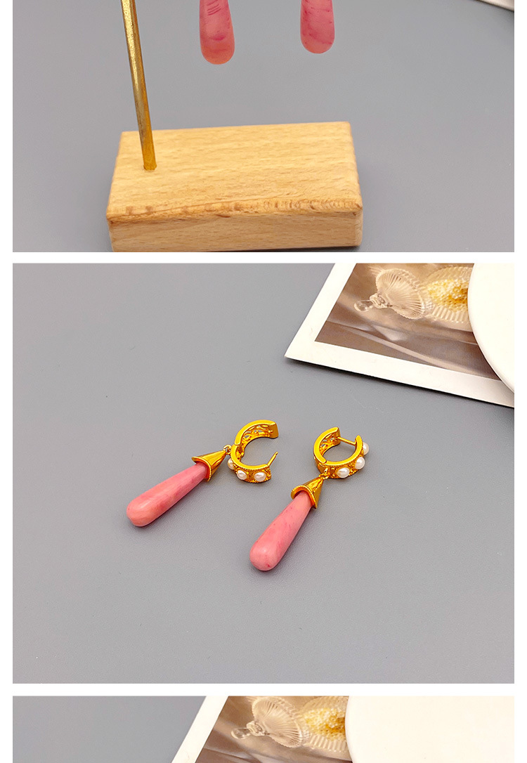 Simple Style Geometric Water Droplets Copper Gold Plated Artificial Pearls Natural Stone Drop Earrin