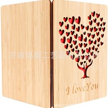 跨境批发七夕情人节礼物创意表白卡片木质对折镂空贺卡留言寄语卡
