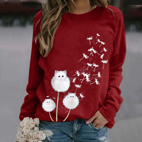 Autumn and winter new products, European and American printed casual loose pullover, long-sleeved women's clothes, tops, sweaters, women