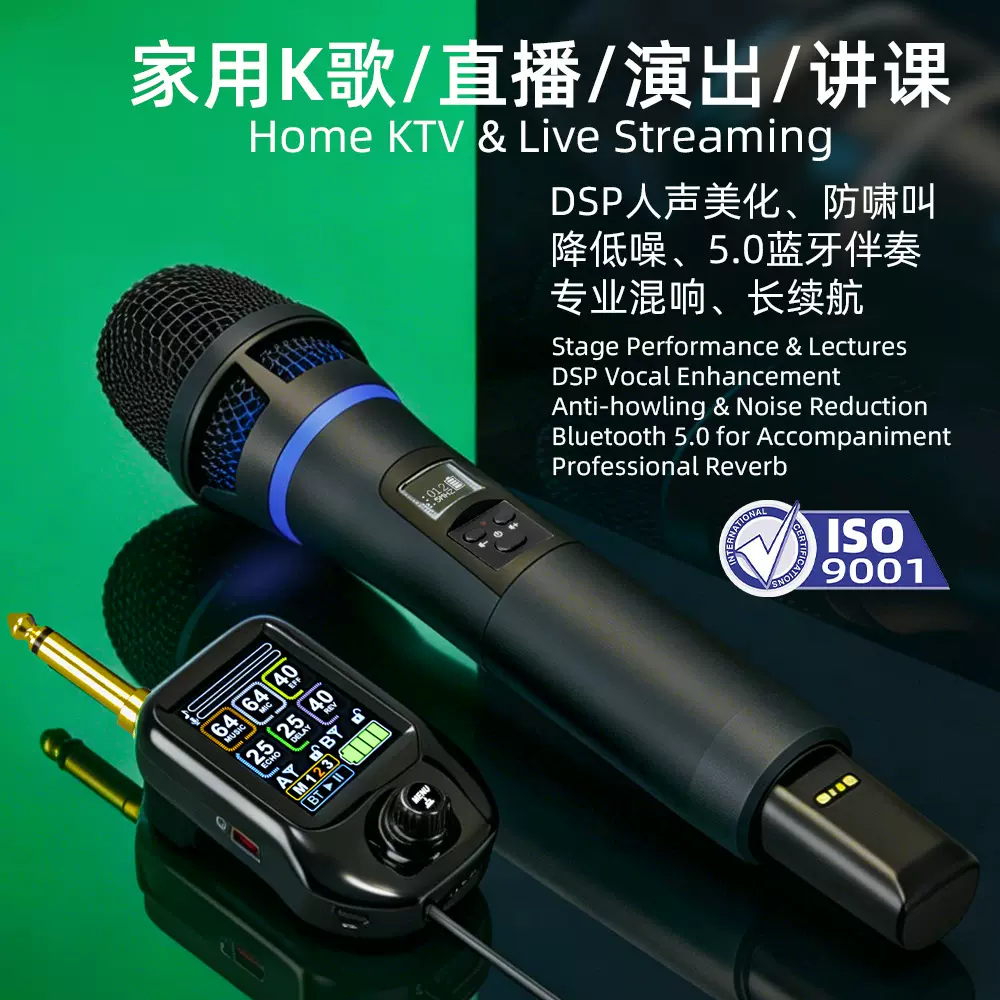 恩平朗声工厂高端无线麦克风蓝牙话筒唱歌专用万能通用一拖二U段