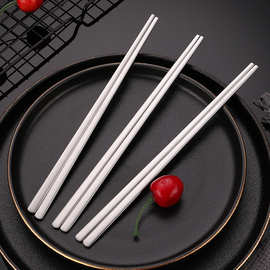 韩式不锈钢筷子金色套装韩国筷扁实心扁筷子加长方形筷子餐具