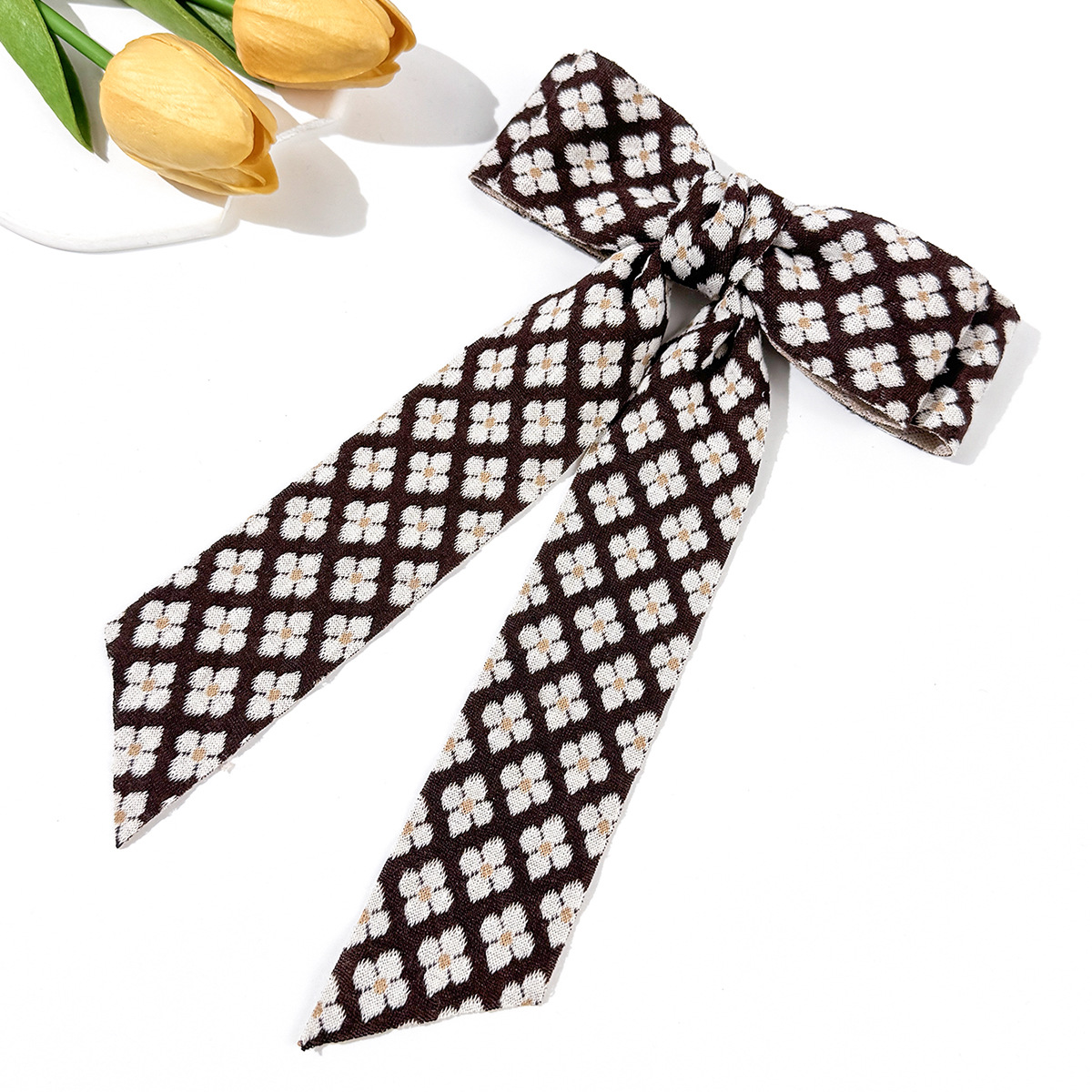 Women's Gender Retro, French Style Style Apricot, Brown, Grey Color Floral Bow Hair Clip For Women French Retro Art Back Of Head Top Clip Hair Accessory