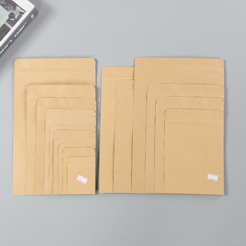 Spot bolsa de papel kraft con ventana transparente bolsa de embalaje de alimentos autosellada autoportante bolsa de té sellada de ocho lados fácil de rasgar