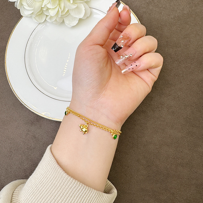 Guochao vietnamita pulsera de oro de arena lujoso pequeño elefante temperamento tarjeta redonda Ping An alegría pulsera joyas de alta calidad al por mayor