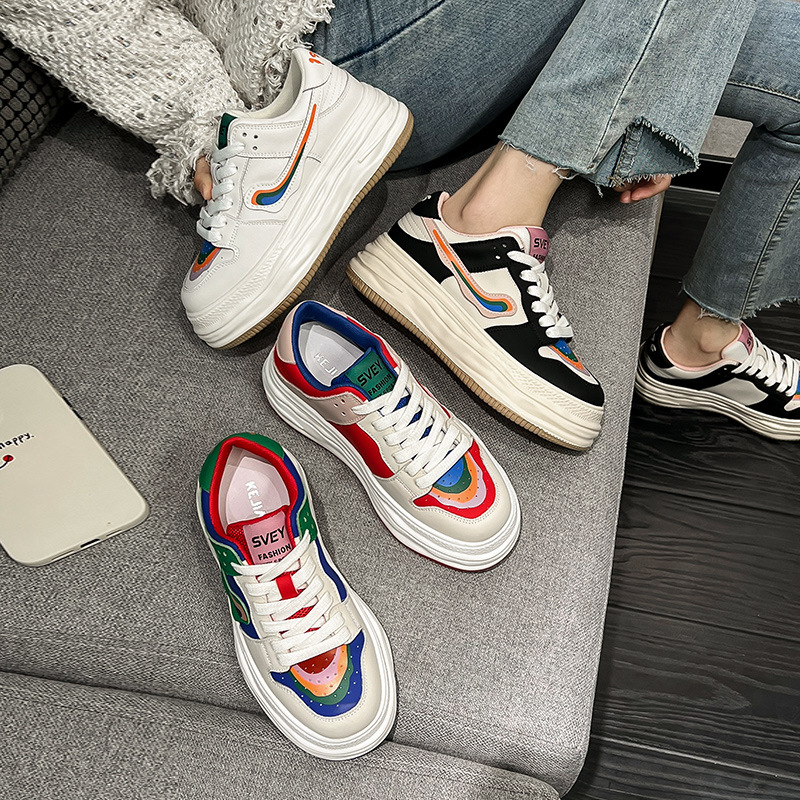 European Station White Shoes 2025 Spring Explosions Western-style Mandarin Duck Color Casual Board Shoes Thick Sole Heightened Joker Women's Shoes