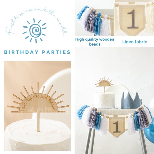 Cross-border Baby Birthday Hat Banner Set Birthday Venue Decoration Props Baby Birthday Memorial Photo Props