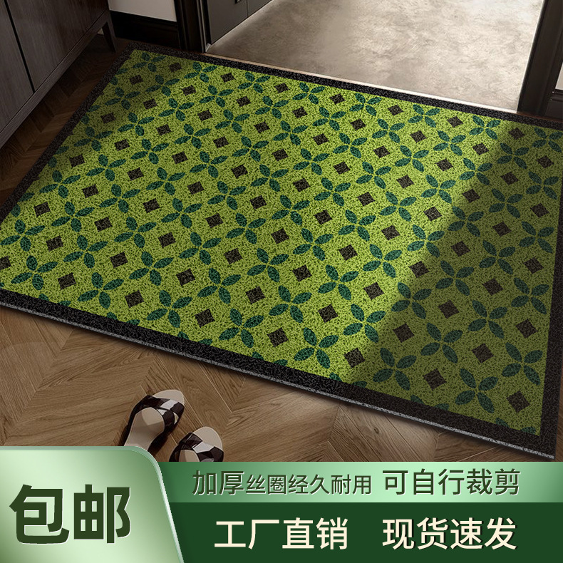 中古风进户门地垫绿色美式高级防水防滑地毯耐脏pvc入户门地垫