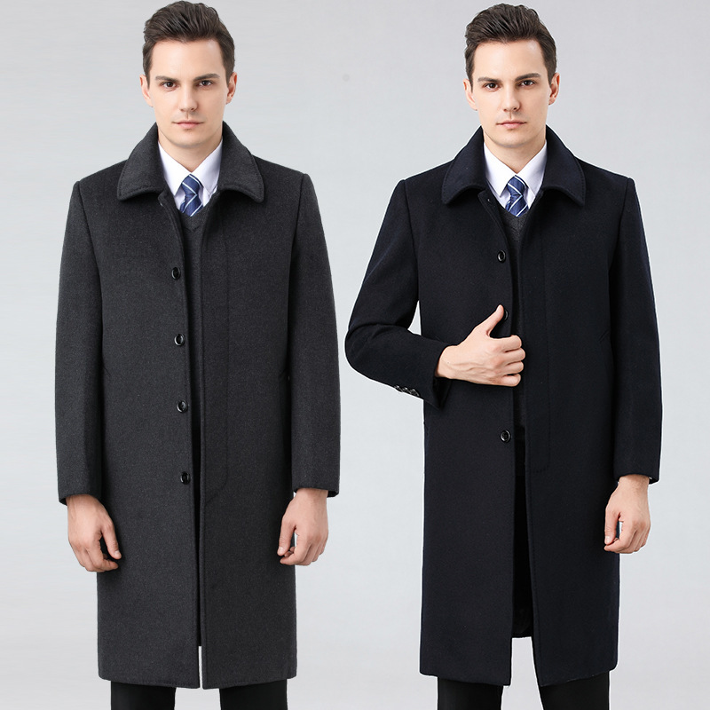 Autumn and Winter new men's trench coat middle-aged and elderly long wool woolen overcoat coat cashmere thickened dad security clothing Autumn and Winter new men's trench coat middle-aged and elderly long wool woolen overcoat coat cashmere thickened dad security clothing