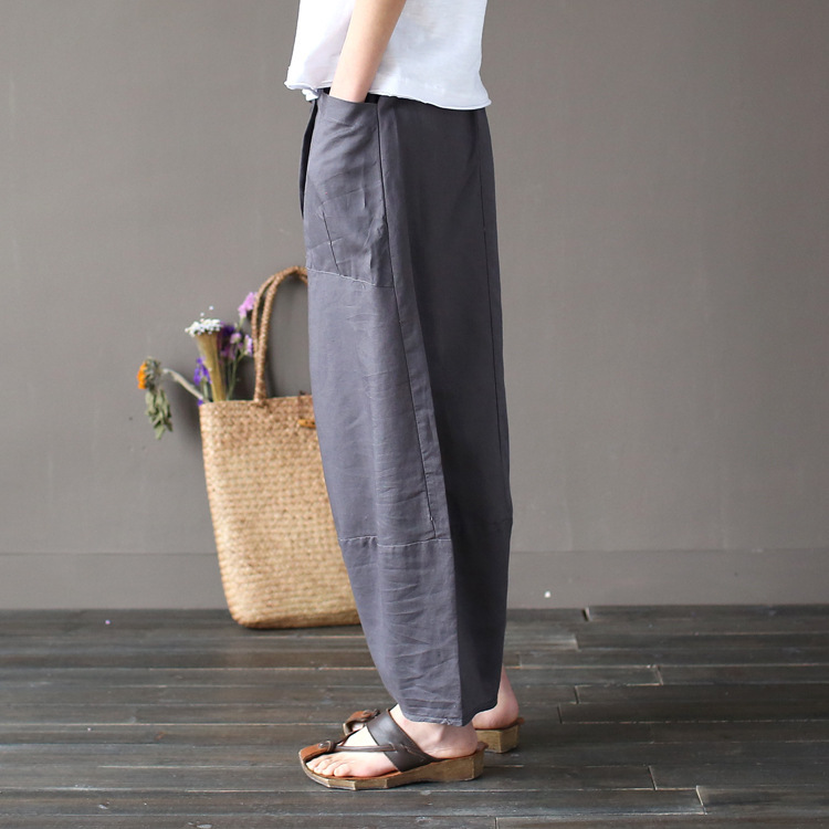 1645 Ximo Summer Women's Clothing with Old Washing Process, Versatile Literary Loose Wide-Leg Pants, Casual Nine-Point Pants