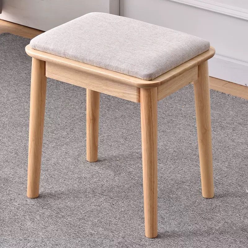 Nordic Solid Wood Dressing Stool, Fashionable and Simple Bedroom Makeup Stool, Internet Celebrity Home Soft-Packed Dining Stool, Desk Stool