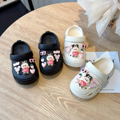 Детские летние тапочки в стиле Crocs, нескользящие мультяшные милые пляжные босоножки, лето 2025 года, закрытый носок