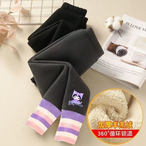 Children's Fleece Leggings for Autumn/Winter Korean Style Cartoon Outwear No Slip Cotton Pants for Girls Set-in-Sleeve Warmth Leggings Wholesale