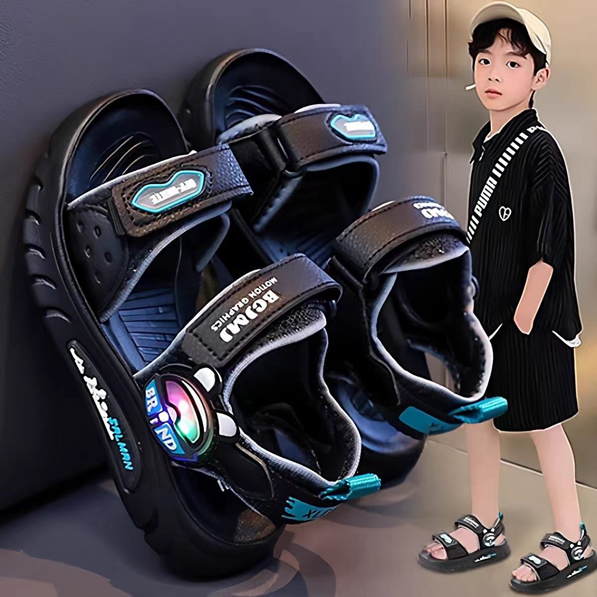 Sandalias casuales para niños 2026 verano nuevo tipo de zapatos de velcro para niños zapatos de playa de moda para niños image 1