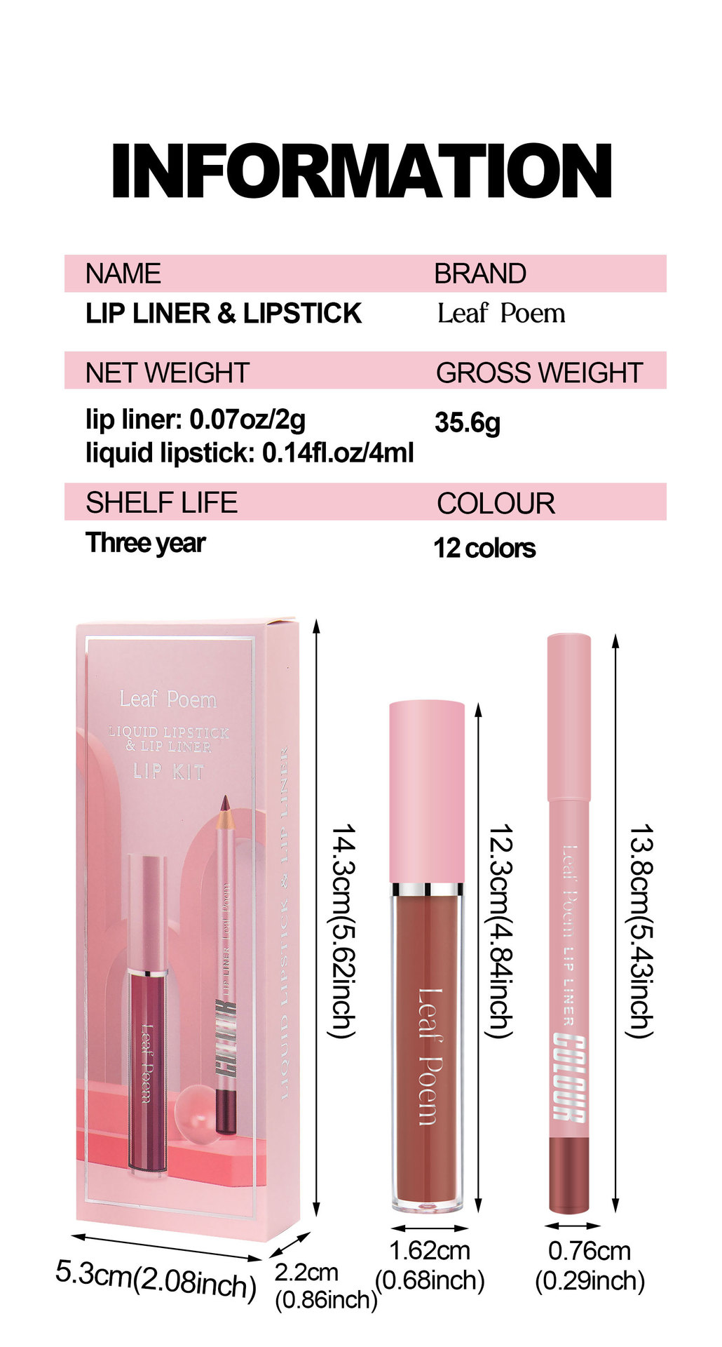 LEAF P0EM Maquillage Cross-Border Ensemble Gloss à Lèvres Mat Waterproof Non-Stick + Liner_voghion.com