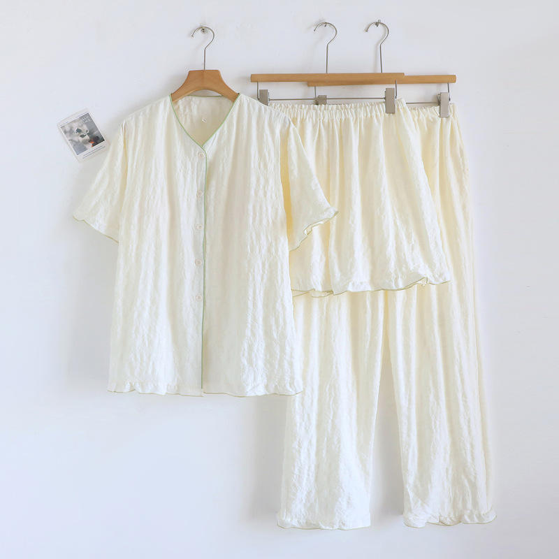 Chuxi Summer New Cloud Cotton Maternity Pajamas with Chest Pads, Nursing Loungewear, Sweet Maternity Sleepwear Three-Piece Set
