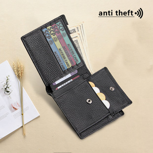 Anti-magnetic Anti-theft Brush RFID Wallet Cross-border Hot Selling Men's Coin Bag Large Capacity Credit Card Genuine Leather Coin Bag