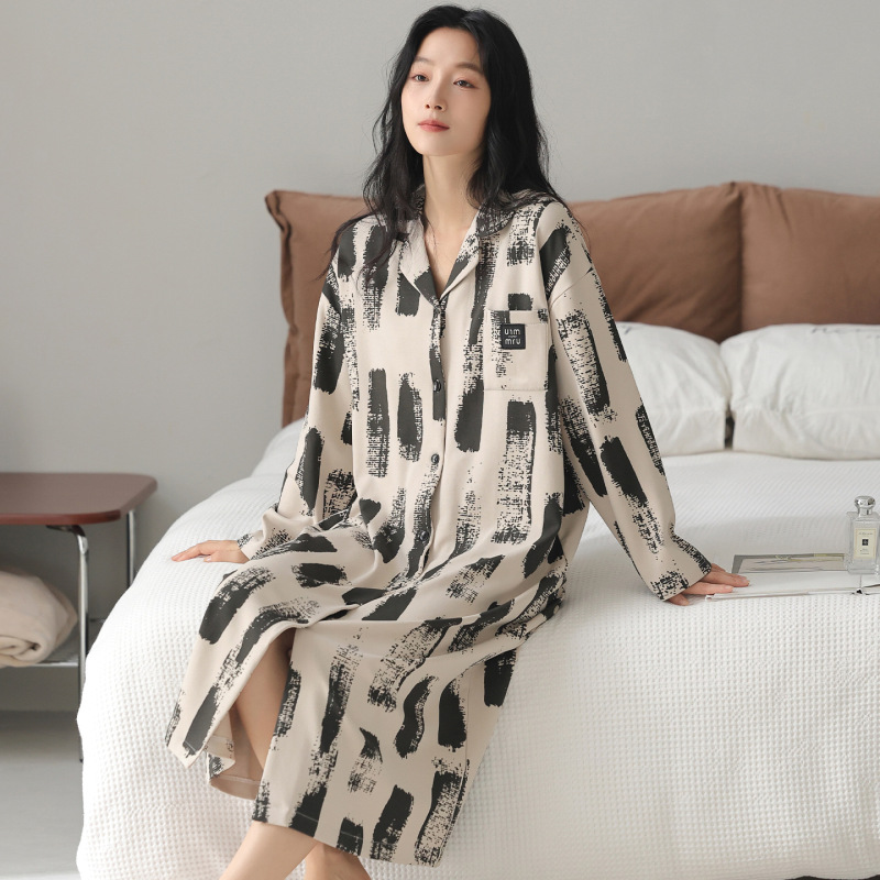 100% Cotton Nightgown for Women Spring and Autum Long-Sleeved Long Skirt Pajamas Shirt Cardigan Long Sweet Loose Home Clothes 100% Cotton Nightgown for Women Spring and Autum Long-Sleeved Long Skirt Pajamas Shirt Cardigan Long Sweet Loose Home Clothes