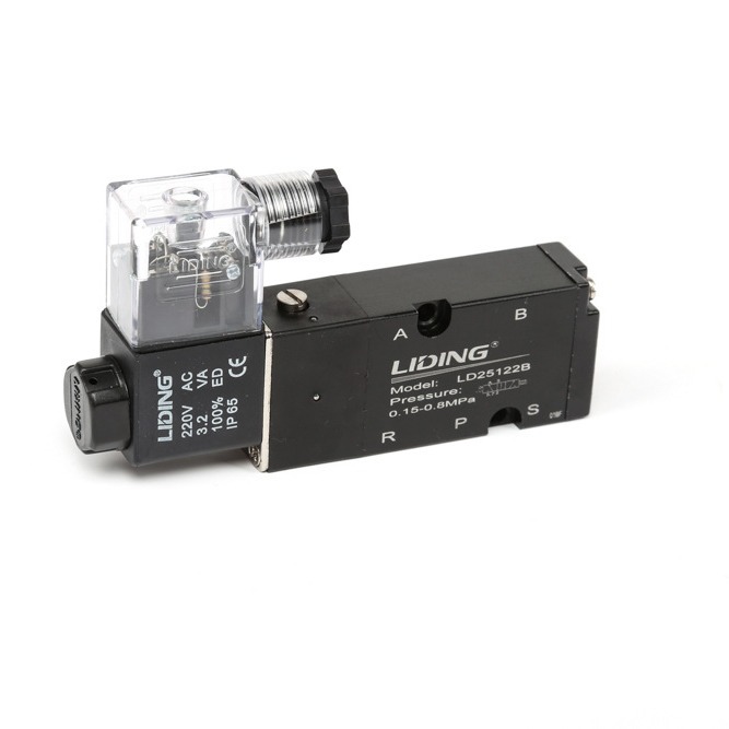 LD系列气体电磁阀 黑色铝合金板接式二位五内部先导式通电磁阀