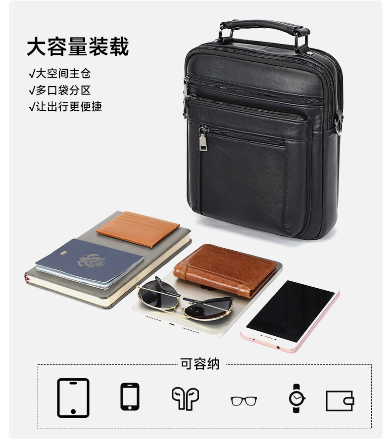 Túi đeo chéo nam da bò thật Marunte da bò lớp đầu tiên dung lượng lớn, đựng vừa iPad 9 inch — màu đen chi tiết 13