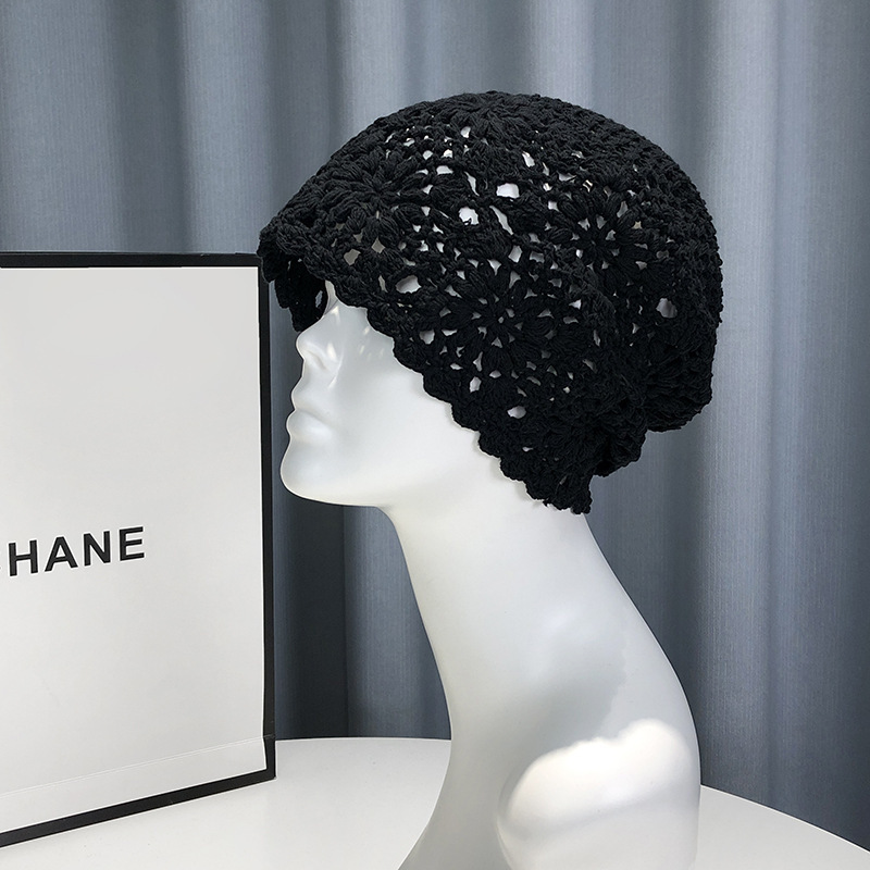 Sombrero cerrado tejido a mano japonés sombrero de lana de ganchillo fino hueco de las mujeres dulce sombrero de punto artístico sombrero de pila