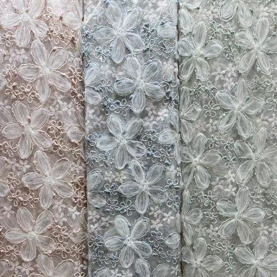 New multi-color embroidery three-in-one plate with embroidery fabric mesh embroidery small starfish multi-color sequined embroidery cloth