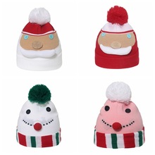 跨境冬款聖誕老人手工雪人毛線帽節日兒童保暖帽男女童聖誕帽小孩