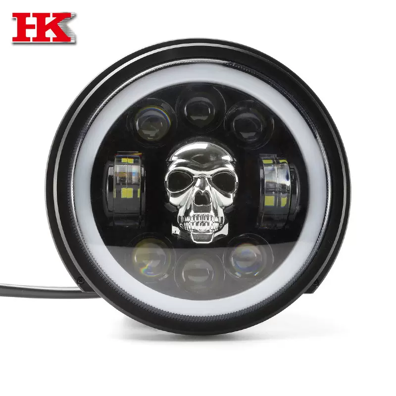 定制电动车led大灯适用于哈雷骷髅头摩托车汽车大灯远近光
