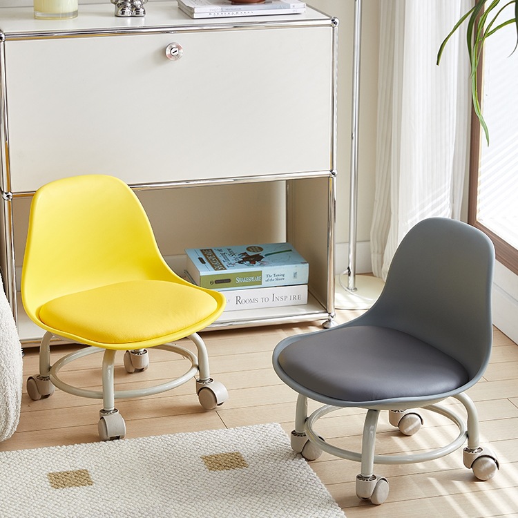 Small Stool with Swivel Wheels, Toddler Stool with Casters, Low Stool for Home Use, Lazy Roller Skating Chair with Beautiful Seams and Backrest, Internet-Famous Bench