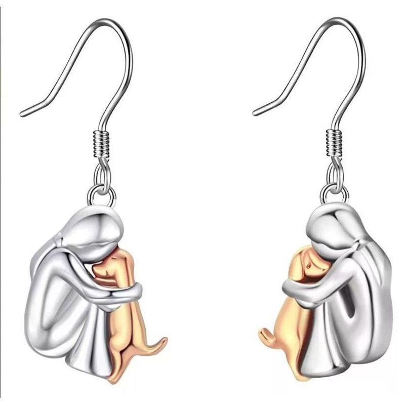 Amazon Cross-Border New Fashion Style Little Girl Hugging Dog Earrings French Simple Style Women's Necklace