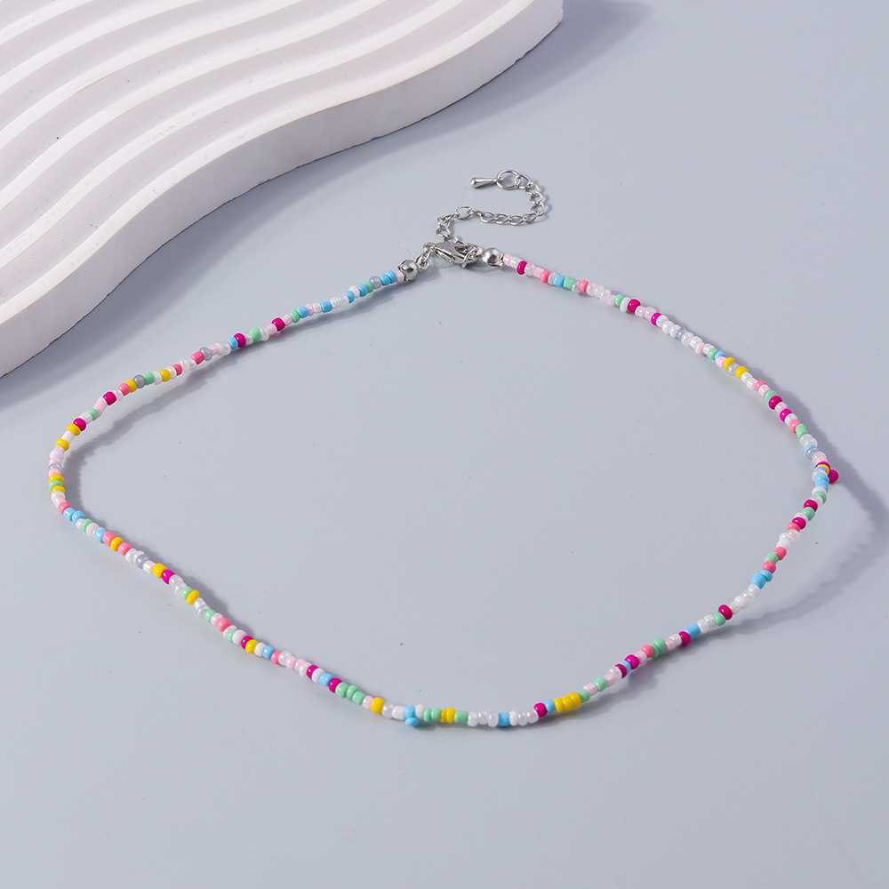 Seed Bead Chain Material Simple Style Round Resin Seed Bead Beaded Chain Beaded Necklaces Wholesale