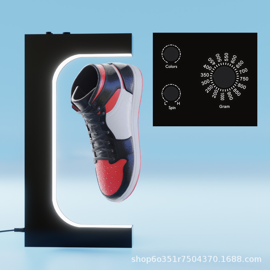 Expositor de Zapatos con Levitación Magnética, Soporte de Exhibición Giratorio Luminoso de Acrílico, Expositor Industrial de Zapatos con Levitación Magnética