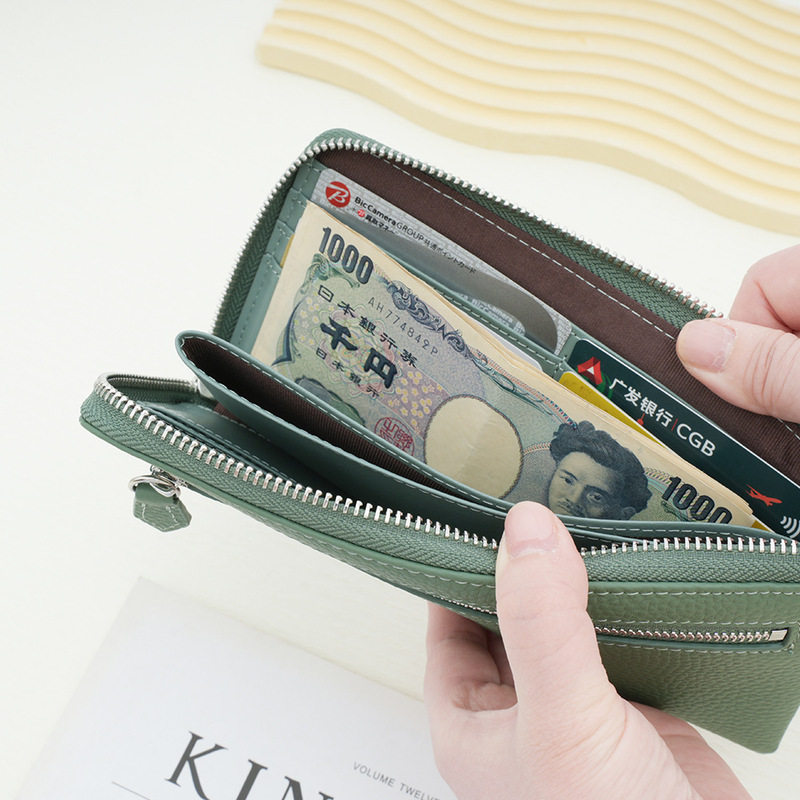 New zipper long wallet Japanese and Korean fashion multi-card wallet large capacity first layer cowhide ladies wallet foreign trade