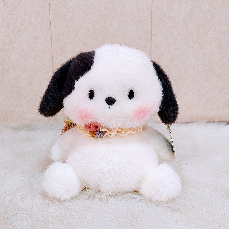 Linda mesa de puff de leche con adornos de muñecas, juguetes de peluche con muñecas, pequeños perros de leche, gatos de leche, regalos de cumpleaños para niños