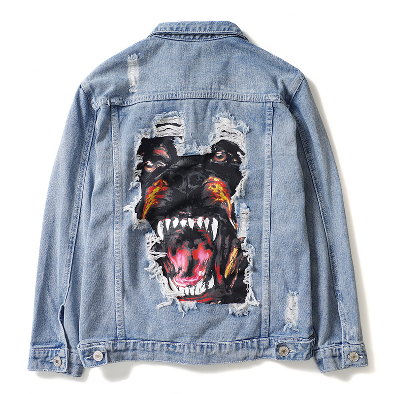 Men's Denim Jacket High Street Trendy Loose Fit Printed Patch_voghion.com