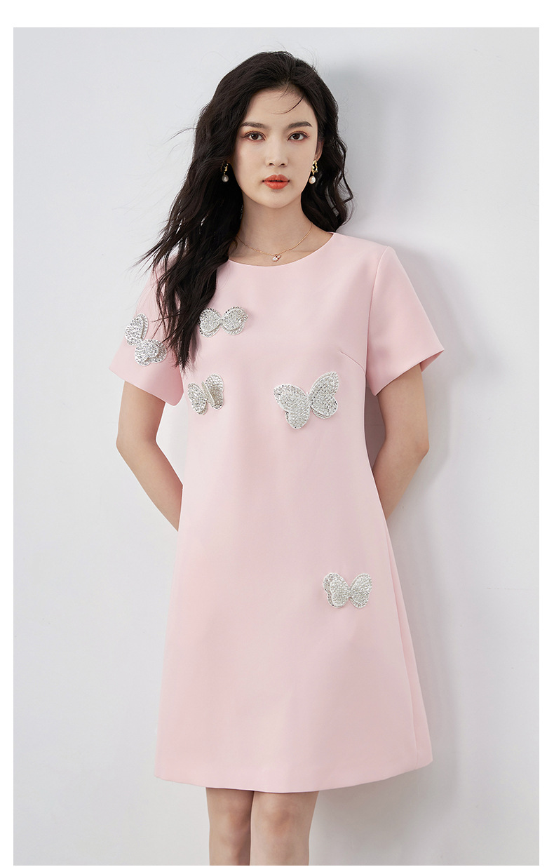 Đầm suông nữ midi tay ngắn cổ tròn, họa tiết hoa nổi sequin lấp lánh, phom suông che khuyết điểm — Màu đen chi tiết 20