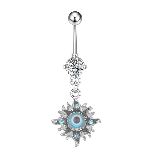 Amazon's new zircon navel ring—silver-colored belly button piercing jewelry, available for wholesale and dropshipping via cross-border e-commerce.