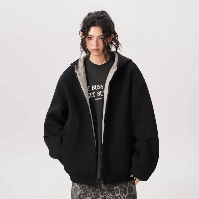 Кофта‑худи на молнии, оверсайз американский стиль, весенняя, M–2XL, серый/чёрный