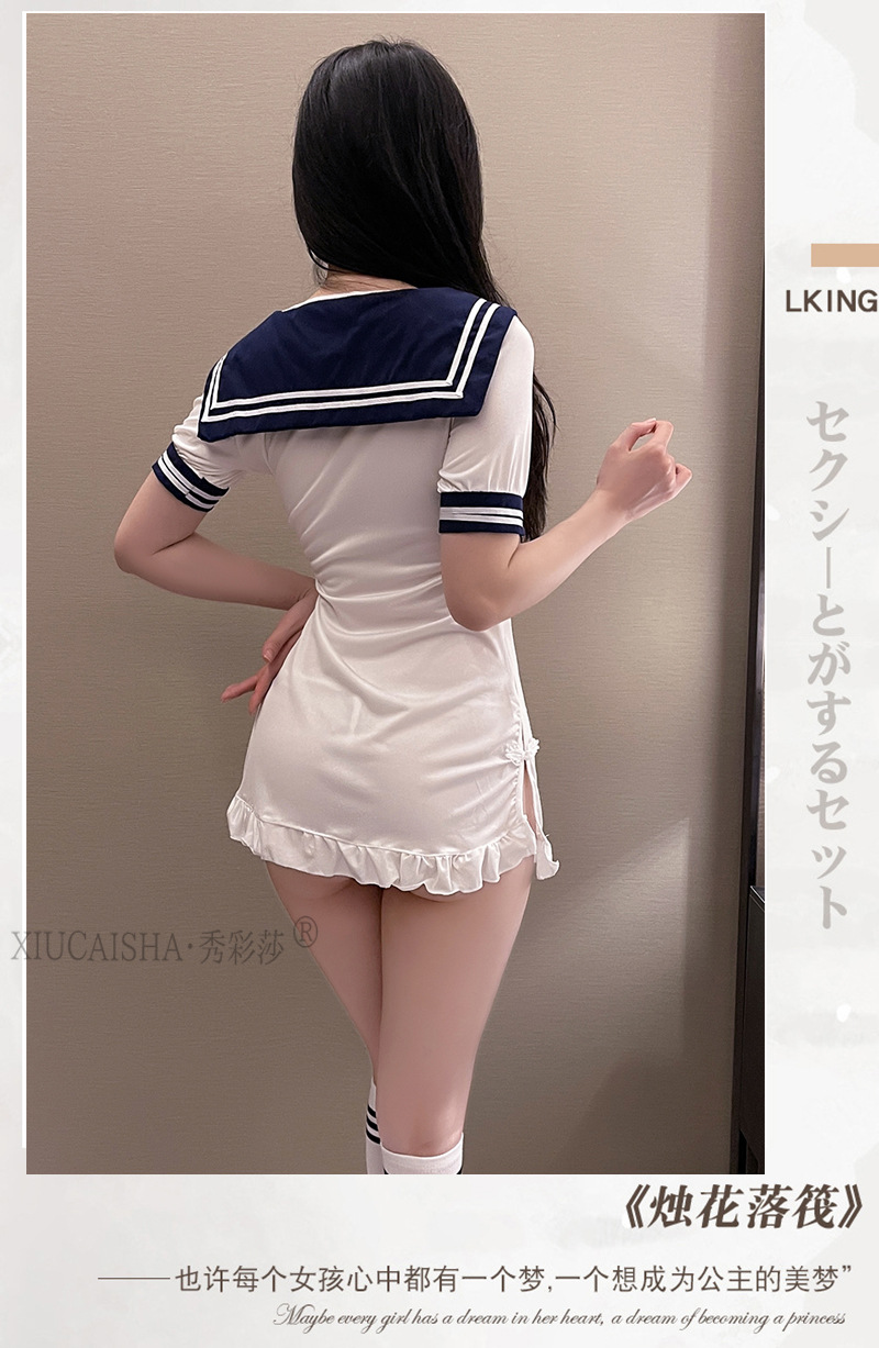 Xiuaisha Sailor-Style Student Roleplay Lingerie Set with Bow and Thong — detail image 5