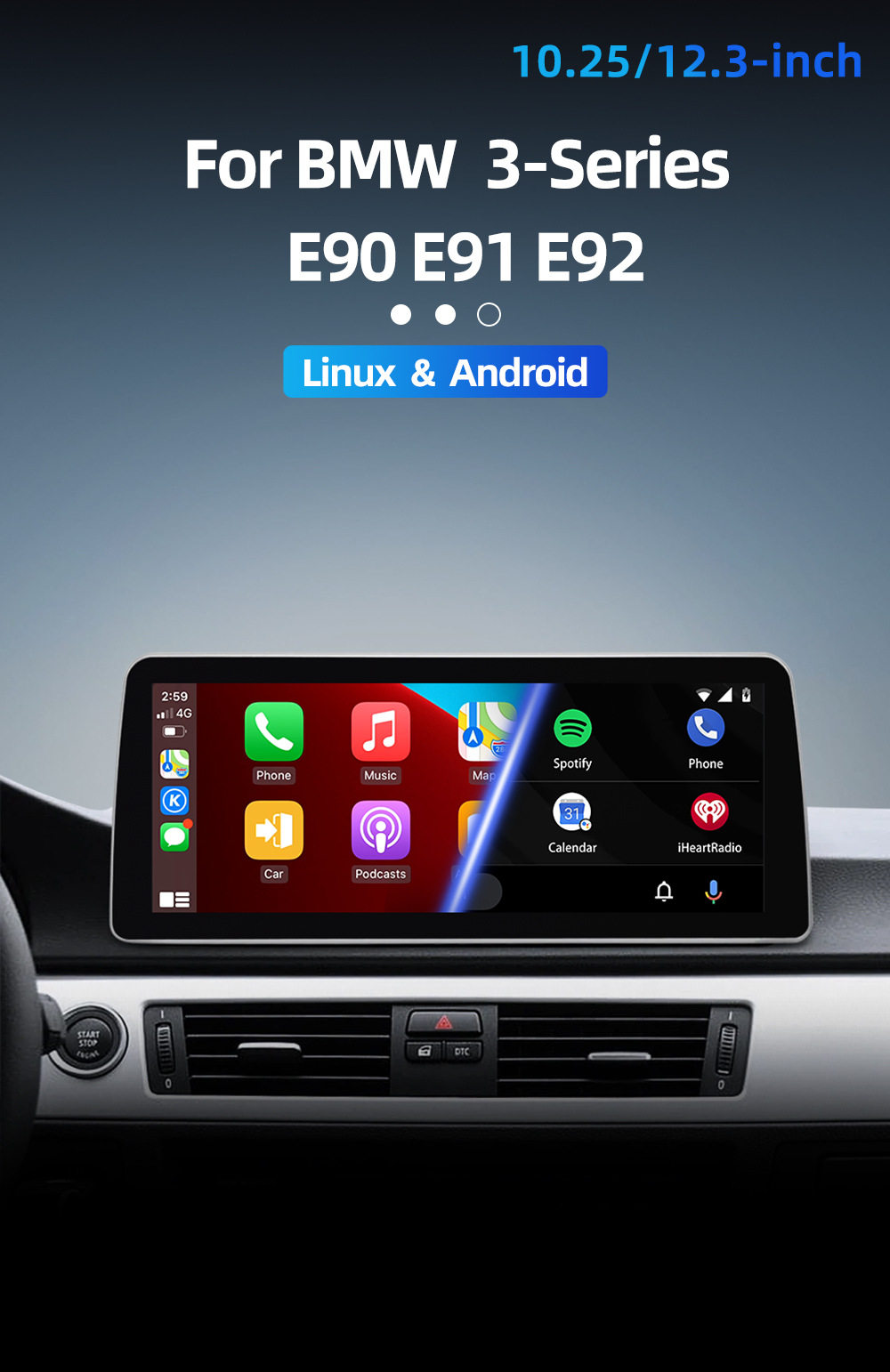 Car Navigation Large Screen Suitable for Bmw 3 Series E90 E91 E92 E93 2005-2012 Bluetooth Carplay