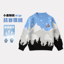 男童毛衣纯棉2025年圣诞麋鹿套头衫中大童加绒加厚卡通儿童上衣