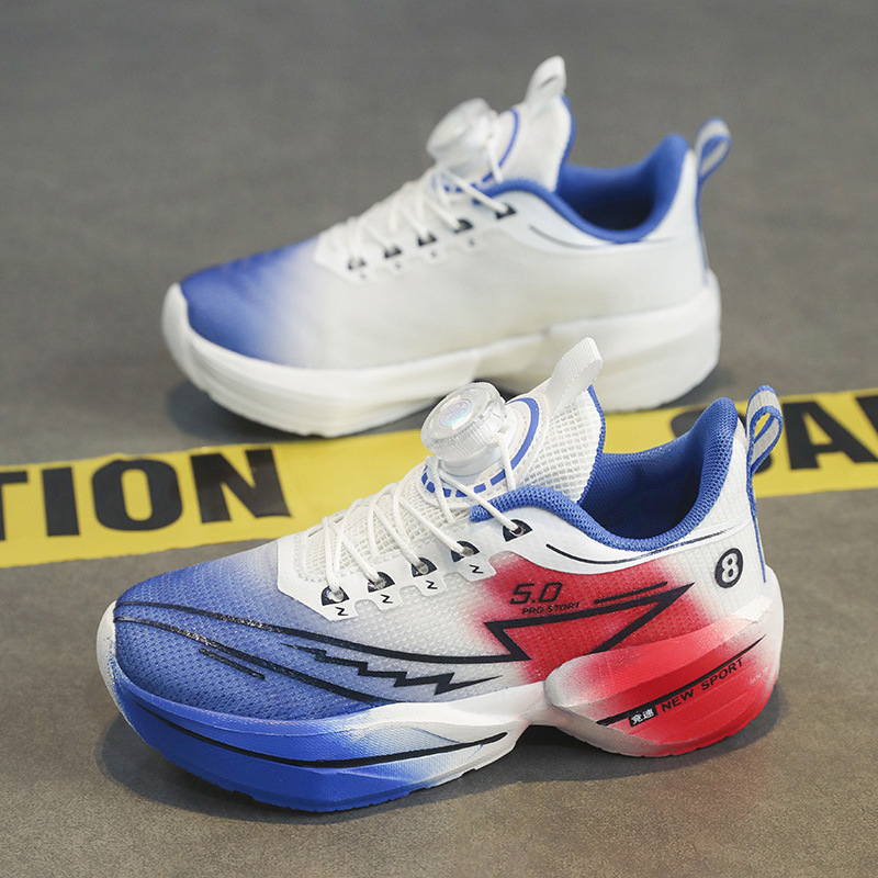 2025 primavera nueva educación física de los estudiantes de primaria zapatos para correr conejo rojo zapatos deportivos para niños botones de red de suela suave