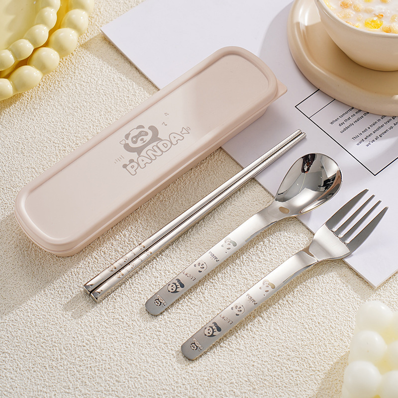 316 stainless steel spoon and fork chopsticks tableware suit creative cartoon work outdoor portable children eating spoon fork