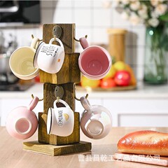 アメリカンレトロマグホルダー無垢材カップホルダー垂直B&Bレストラン排水デスクトップ装飾品家庭用収納ラック