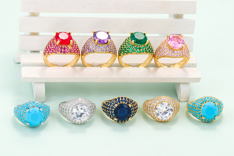 Zircon Inlay Material Fashion Colored Zircon Micro-inlaid Copper Ring Wholesale Nihaojewelry