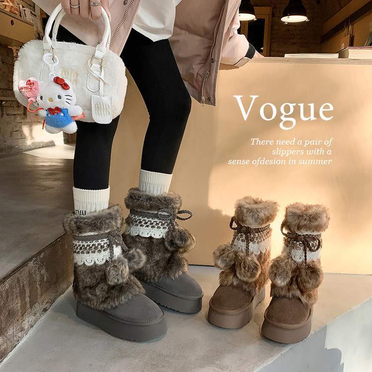 软!真皮厚底毛毛雪地靴女2025年秋冬新款厚毛毛毛里保暖时尚靴子