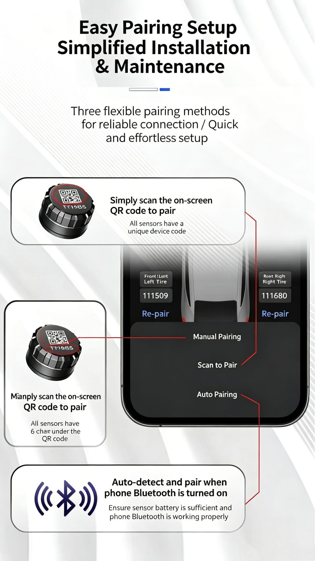 Cross-Border Multi-Language Tpms Car and Motorcycle Bluetooth Tire Pressure Detector with Mobile App for Real-Time Tire Monitoring