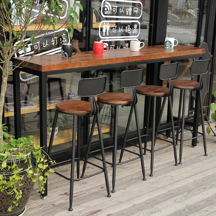 American bar restaurant solid wood bar vintage coffee shop milk tea shop high leg table and chair home iron wall bar table